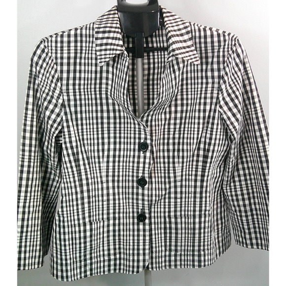 Jones New York Black and White Checkered Button-Down Blazer Jacket Women's 14 - Picture 1 of 7